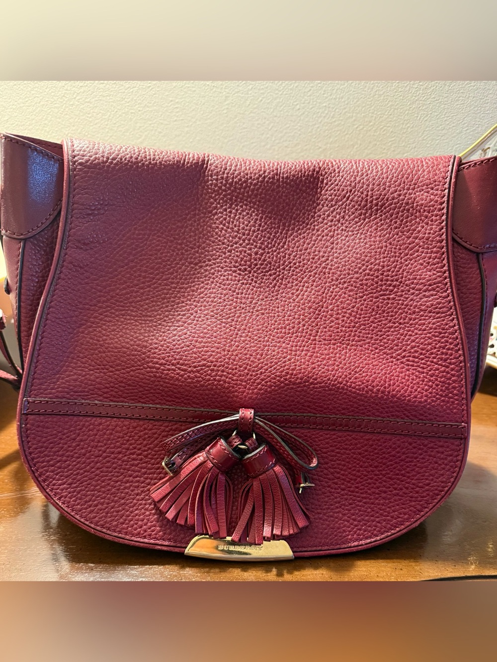 Burberry Burgundy Leather Tassel Crossbody